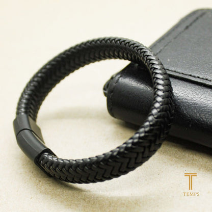 PULSERA DE CUERO TRENZADO NEGRO